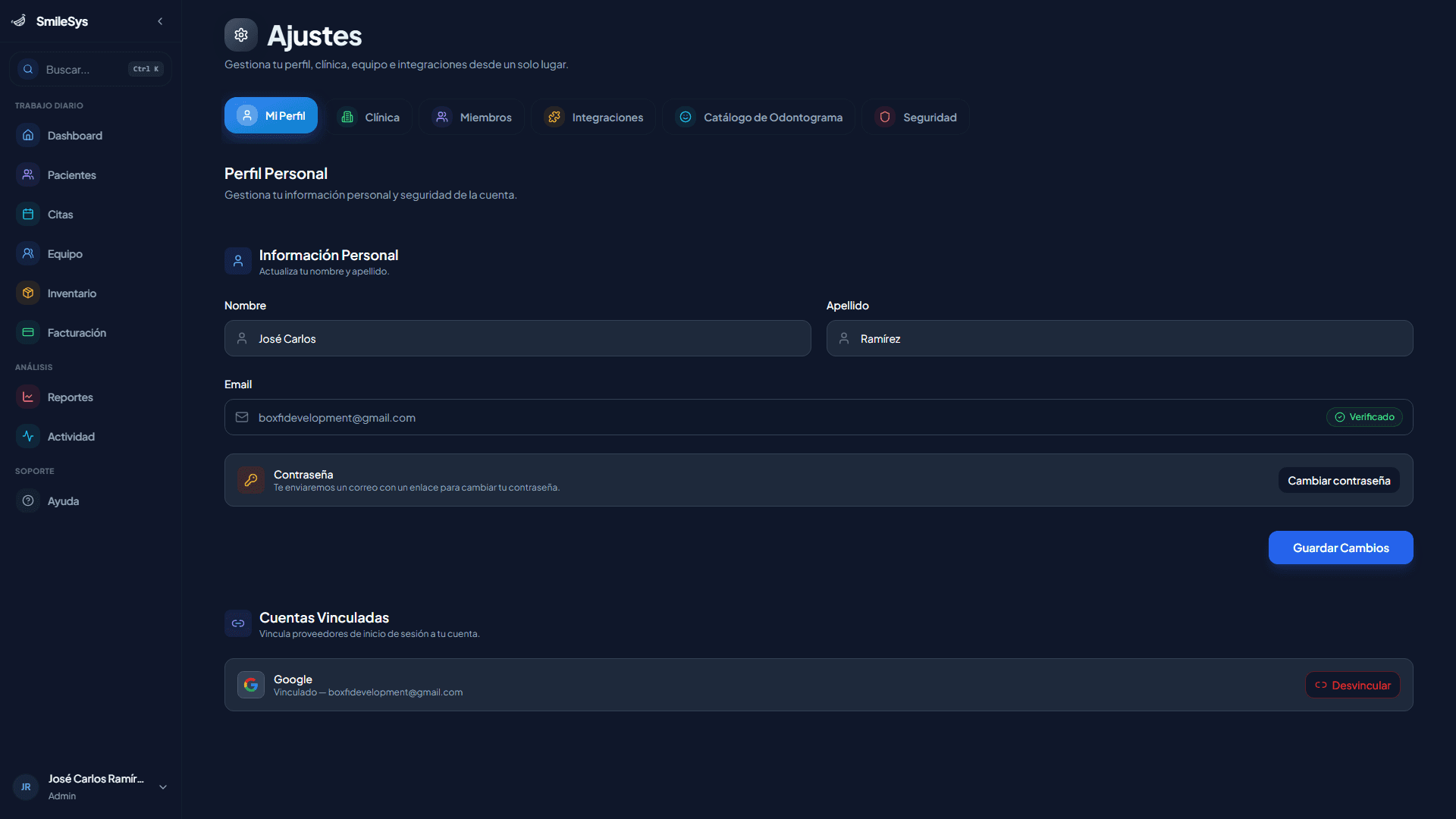 Configuración general en SmileSys