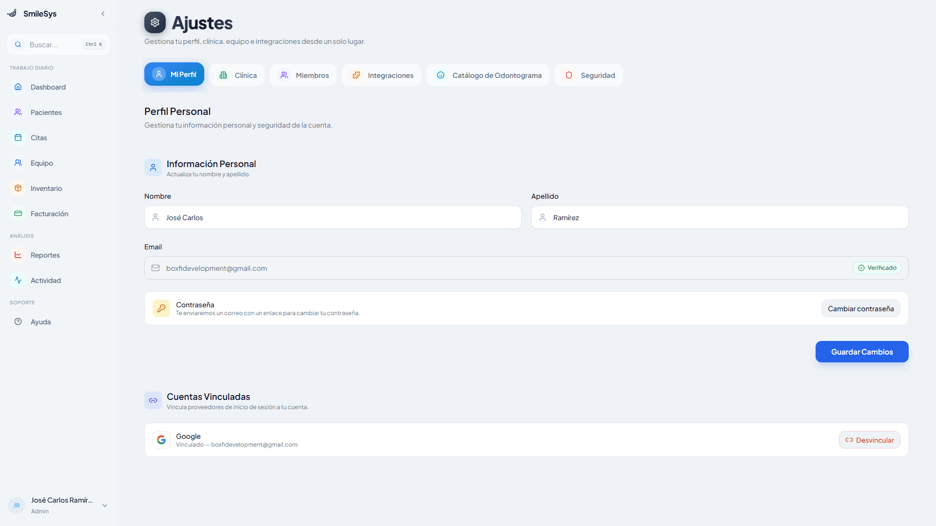 Configuración general en SmileSys